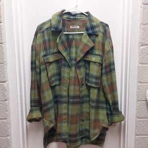 Free People Multicolor Plaid Button Down Shirt